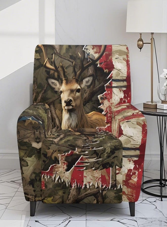Talayituse Deer Camo American Flag Pattern Recliner Chair Cover Nonslip Recliner Cover Washable Recliner Slipcovers Fitted Standard Large Power Lift Recliner with Side Pocket - Image 2